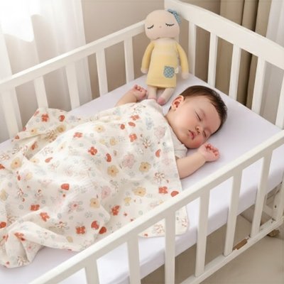 bebe dormant dans berceau couvert par couverture bebe