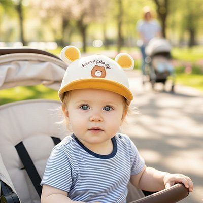 bebe portant casquette bebe ajustable dans berceau 