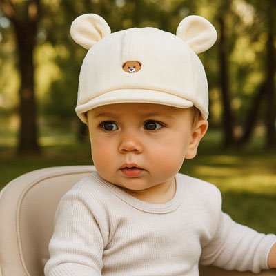 bebe portant casquette bebe blanc