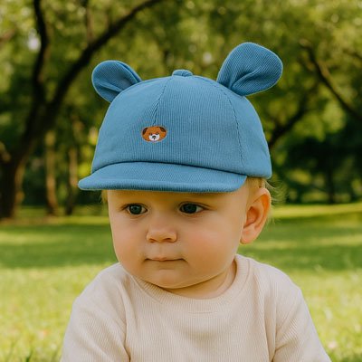 bebe portant casquette bebe bleu parc