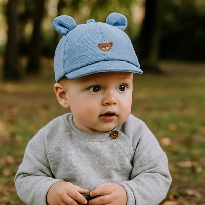 bebe portant casquette bebe bleu