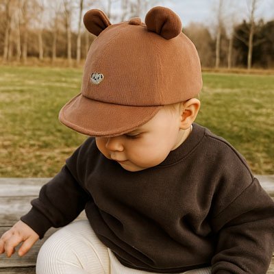 bebe portant casquette bebe marron