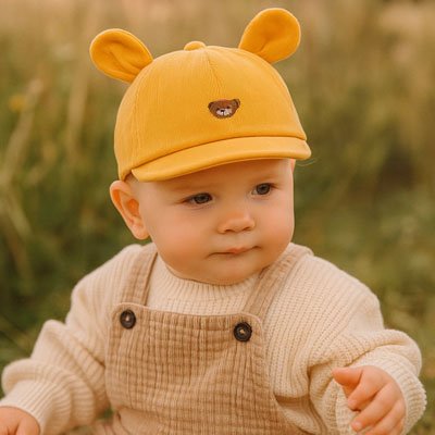 bebe portant casquette bebe orange 