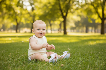 bebe portant sandale bebe fille au parc