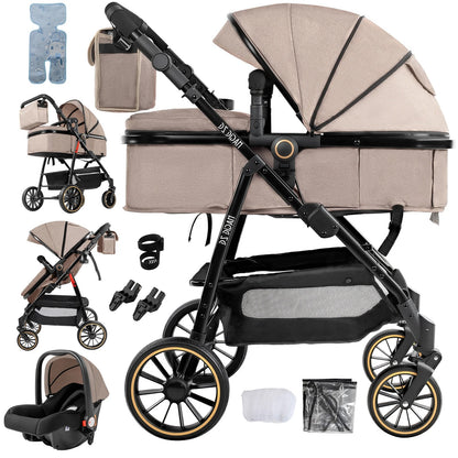 bebe poussette beige et accessoire