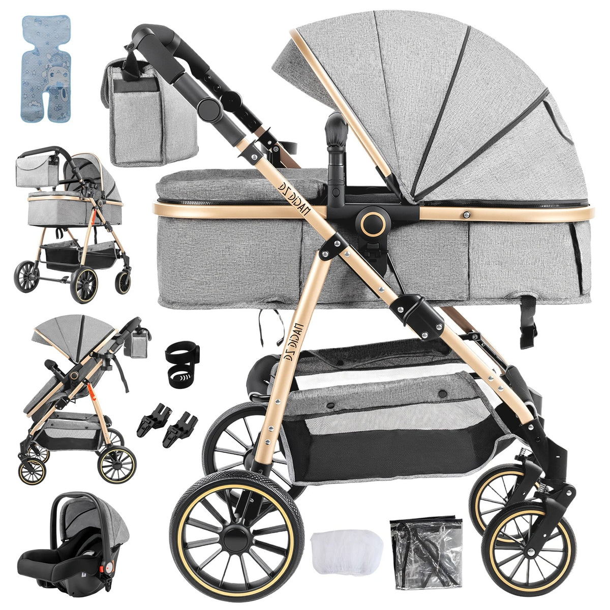 bebe poussette gris et accessoire