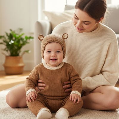 Bonnet pour bebe au tricot | Oreilles de lapin - Promenade bébé