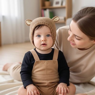 Bonnet pour bebe au tricot | Oreilles de lapin - Promenade bébé