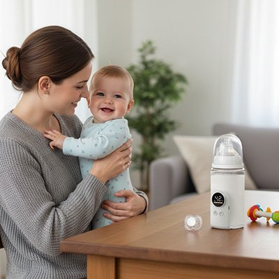 chauffe biberon portable proche maman tenant bebe