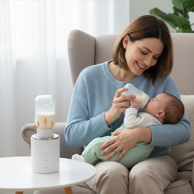chauffe biberon portatif proche maman donnant biberon a bebe