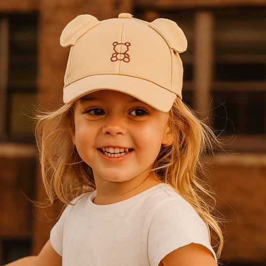 fille joyeuse portant casquette bebe beige