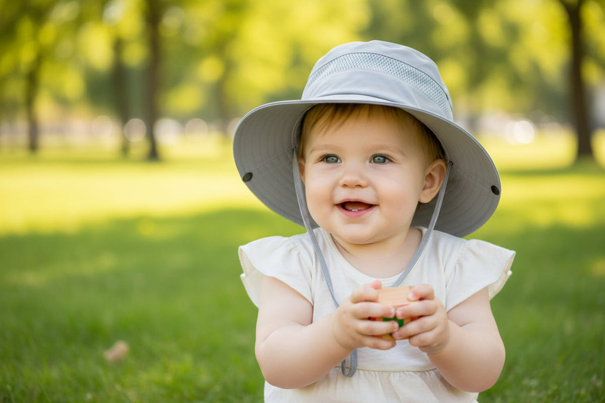 fille portant chapeau bebe fille au parc