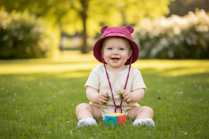 garcon portant chapeau bebe au parc